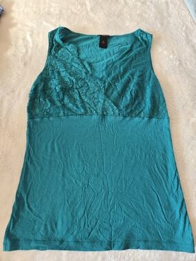 Ann Taylor Teal Lace-Trim Sleeveless Tank